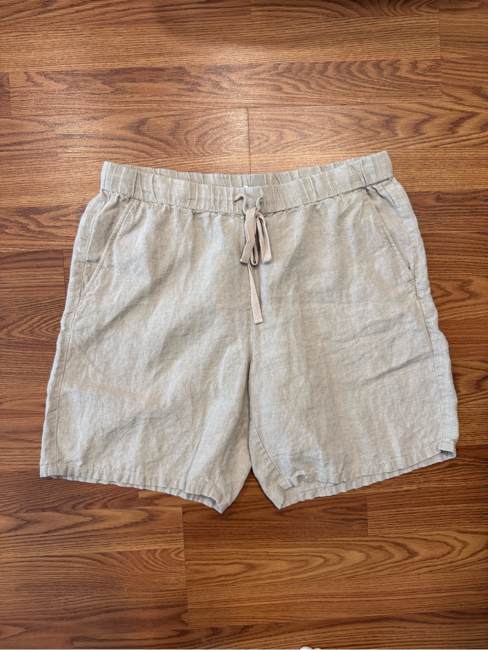 Eileen Fisher Linen Shorts Large Beige Elastic Waist Minimalist Summer